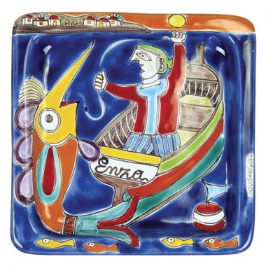 Piatto Quadrato Pescatore Ceramiche De Simone 20x20 DS 24 Piatto Quadrato Pescatore Ceramiche De Simone 20x20 DS 24